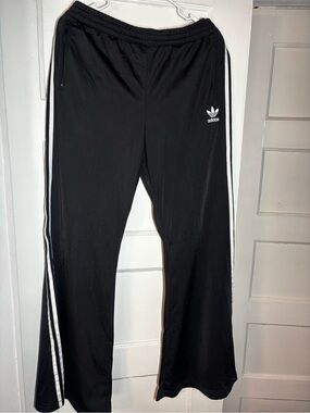 Adidas Woman’s Black Track Flare Pants with White Side Stripes